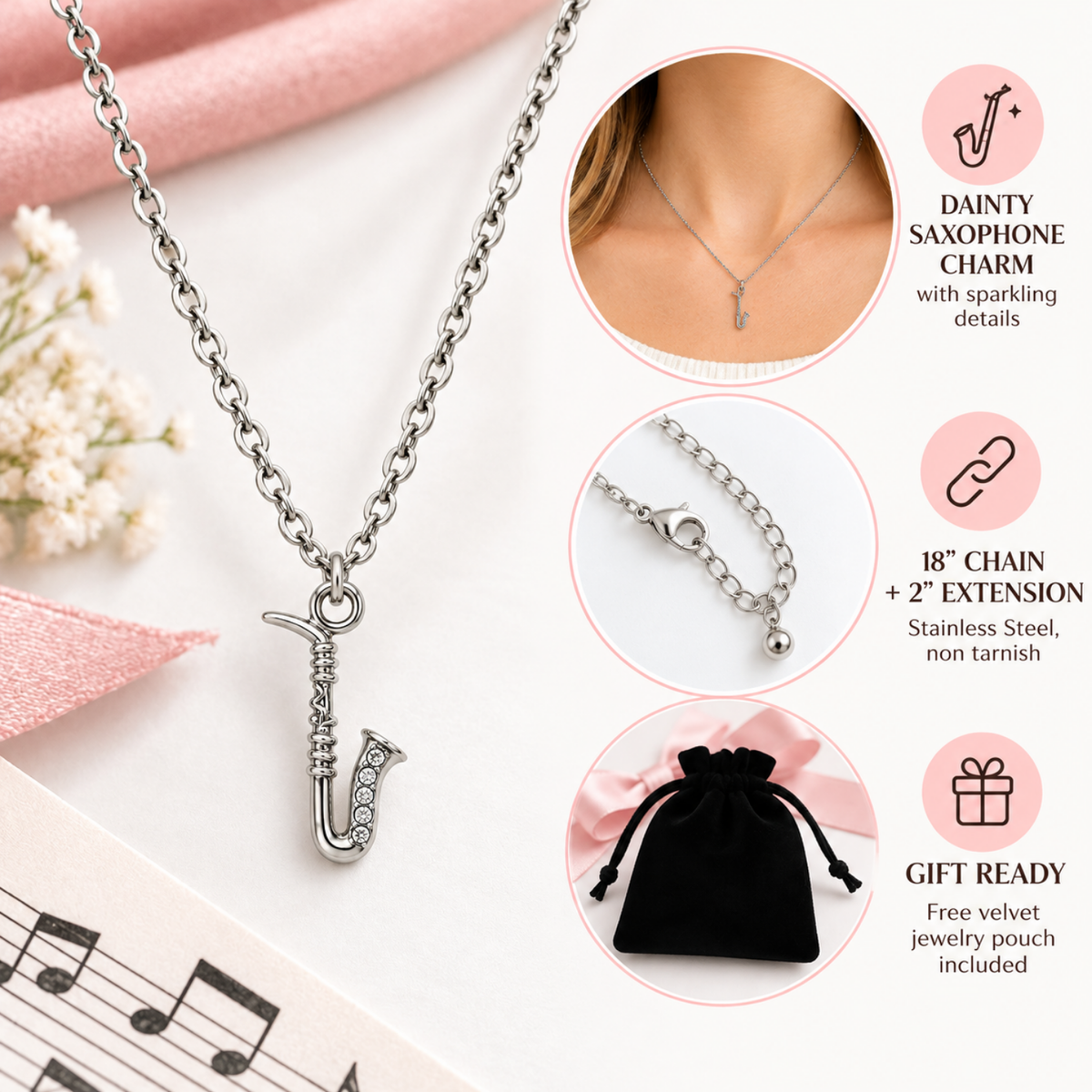 Saxophone Charm Necklace
