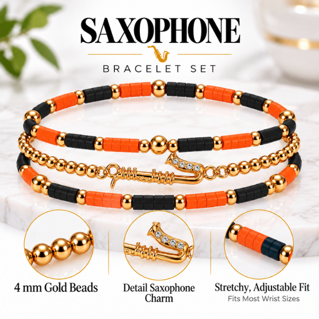 Saxophone Music Instrument Bracelet Stack