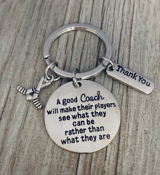 Ice Hockey Coach Keychain with Inspirational Charms