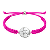Hot pink braided rope bracelet with stainless steel soccer ball charm and adjustable closure