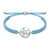 Light blue braided bracelet featuring stainless steel soccer charm and bead clasp