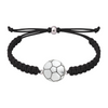 Black braided soccer bracelet with polished silver charm and durable finish.