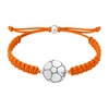 Orange rope bracelet with silver soccer ball centerpiece, adjustable from 5" to 8"