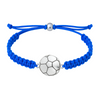 Royal blue braided bracelet featuring silver soccer ball charm and adjustable ends