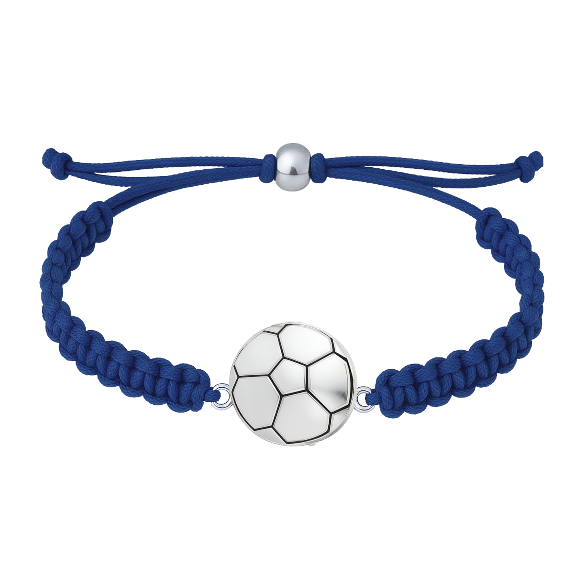 Navy blue soccer rope bracelet with durable cord and stainless steel soccer charm