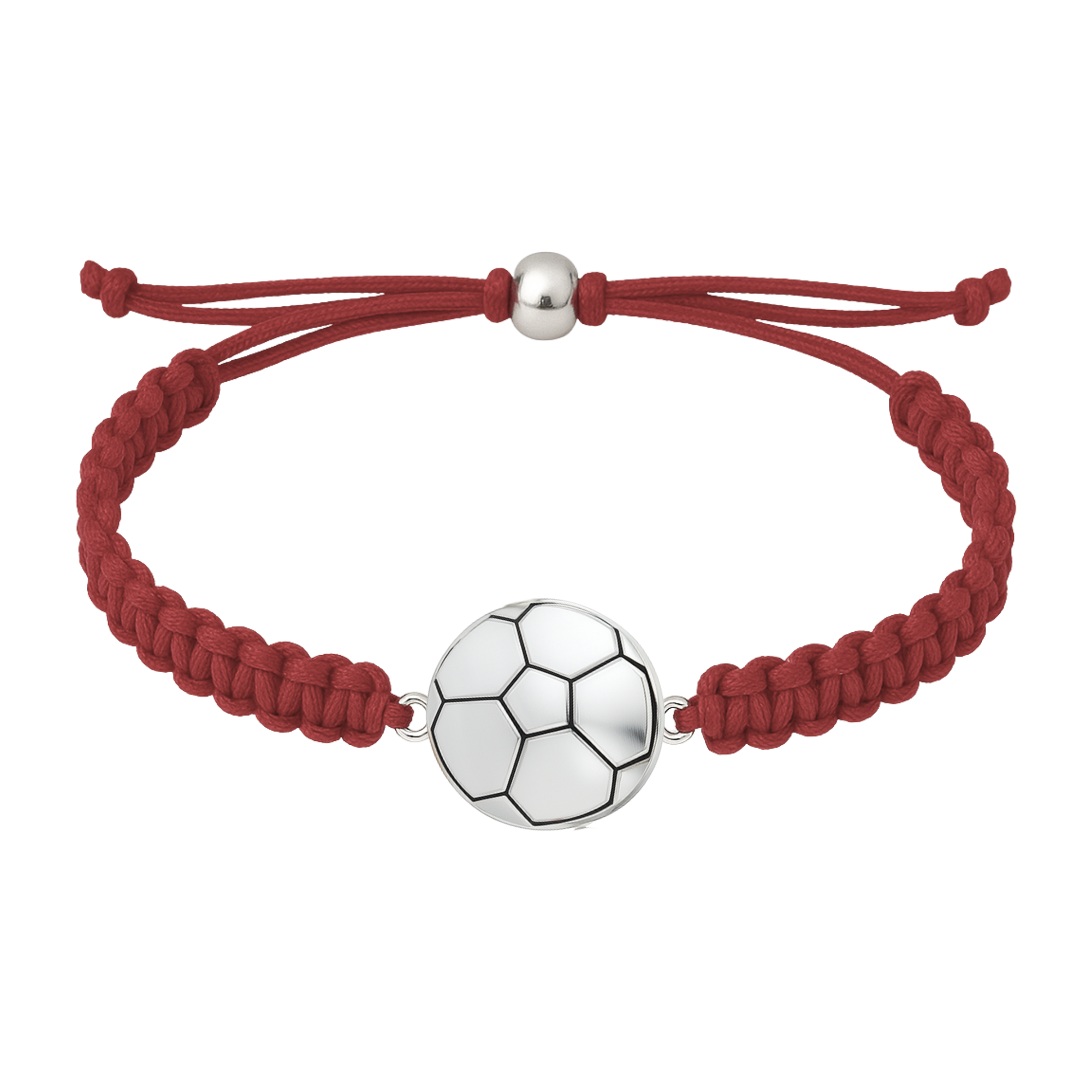 Maroon braided cord bracelet with stainless steel soccer centerpiece