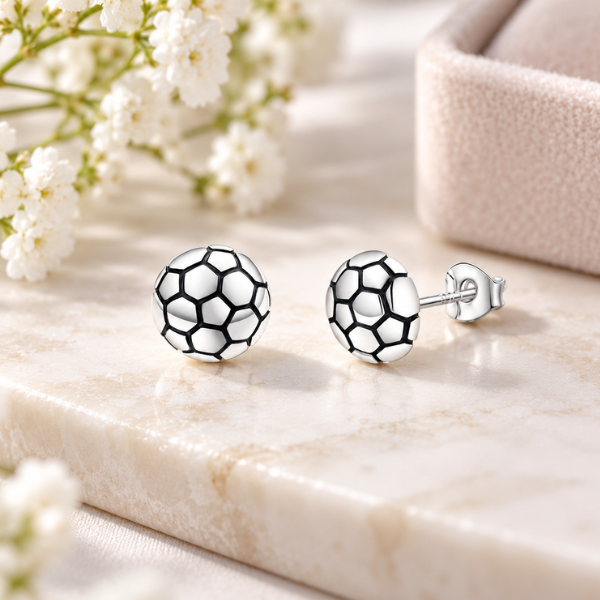 Soccer Silver Stud Earrings