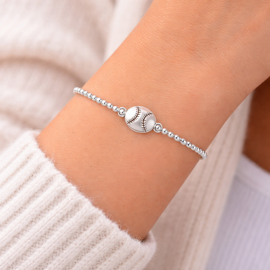 Softball Silver Beaded Bracelet