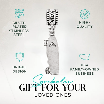 Skateboard Silver Charm Bead