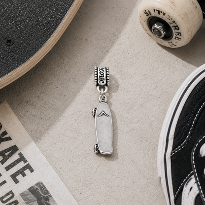 Skateboard Silver Charm Bead