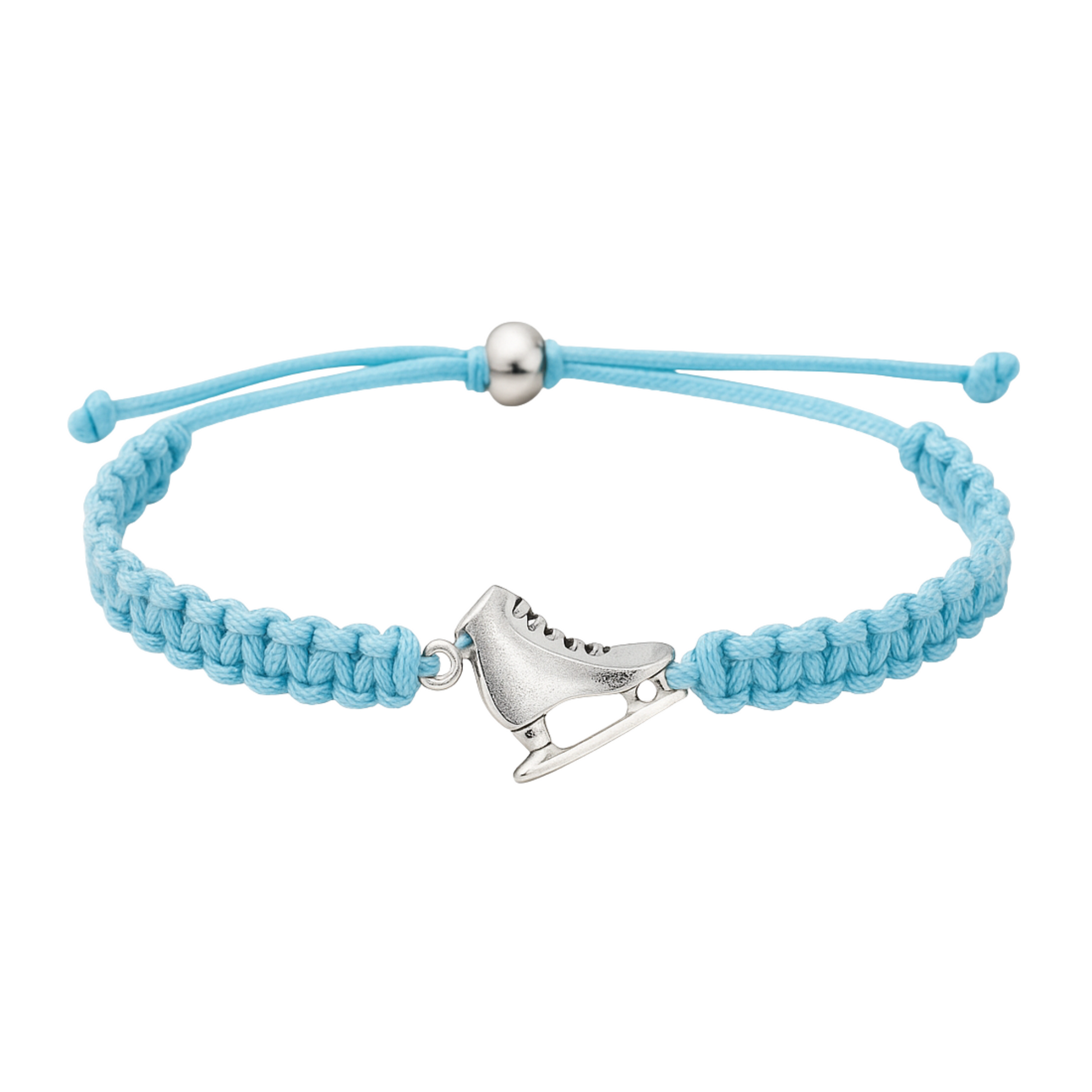 Light blue adjustable bracelet with silver skate charm, ideal for figure skating fans