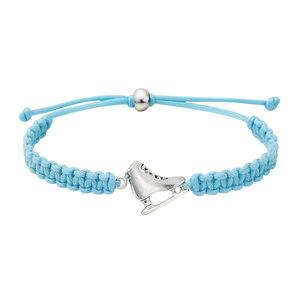 Light blue adjustable bracelet with silver skate charm, ideal for figure skating fans