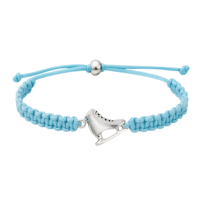 Light blue adjustable bracelet with silver skate charm, ideal for figure skating fans