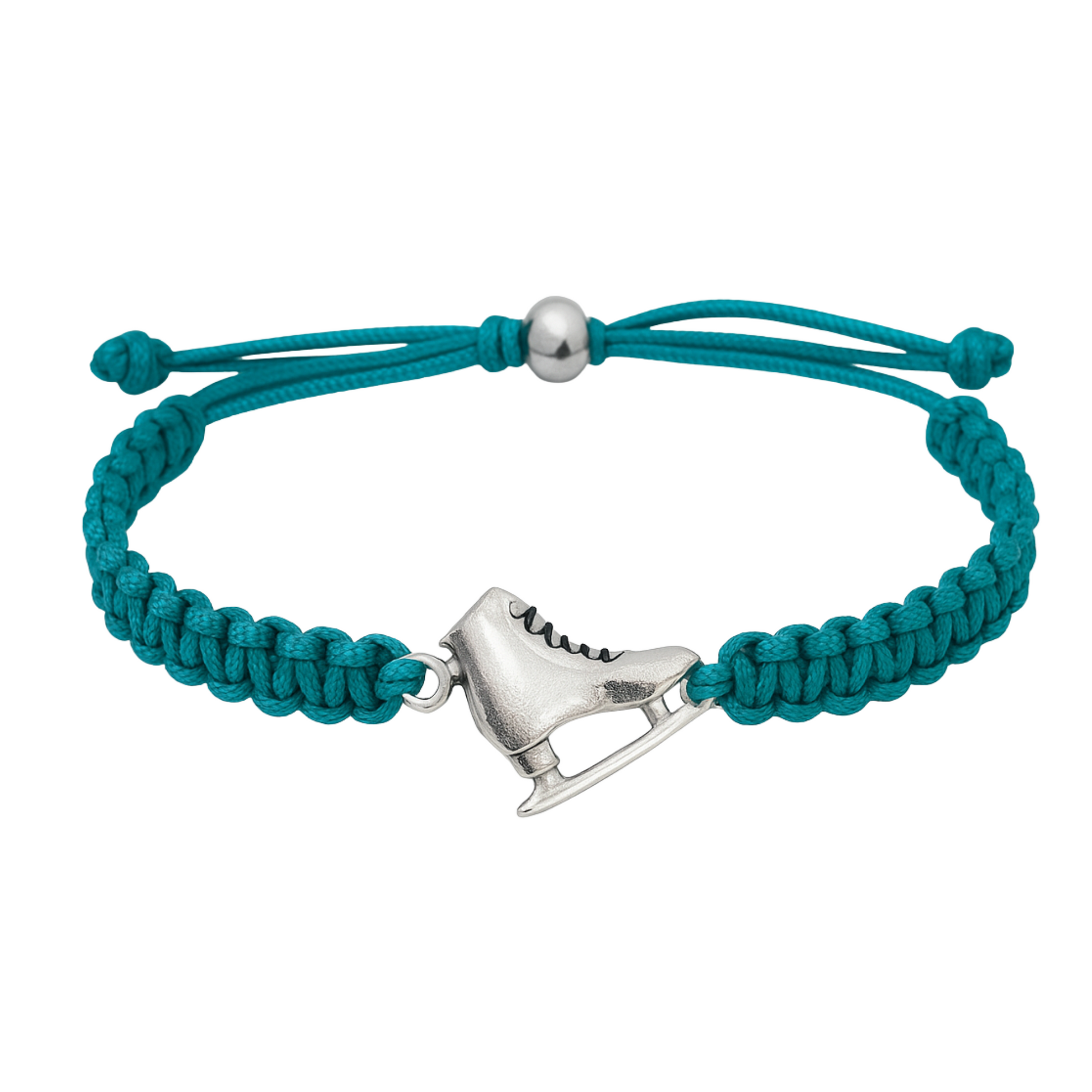 Teal braided skating bracelet with silver charm, great skating team gift