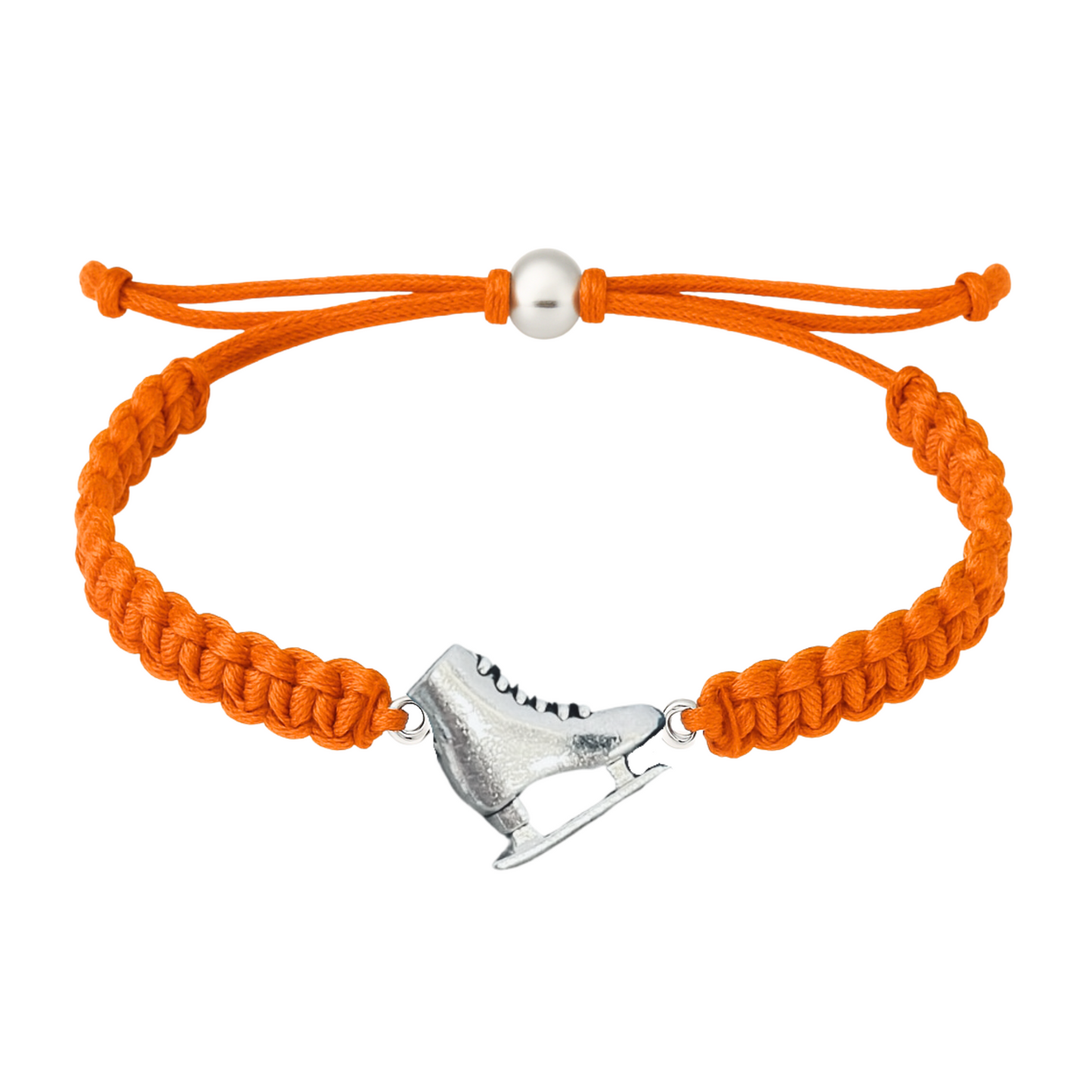 Bright orange braided bracelet with ice skate charm for skating lovers
