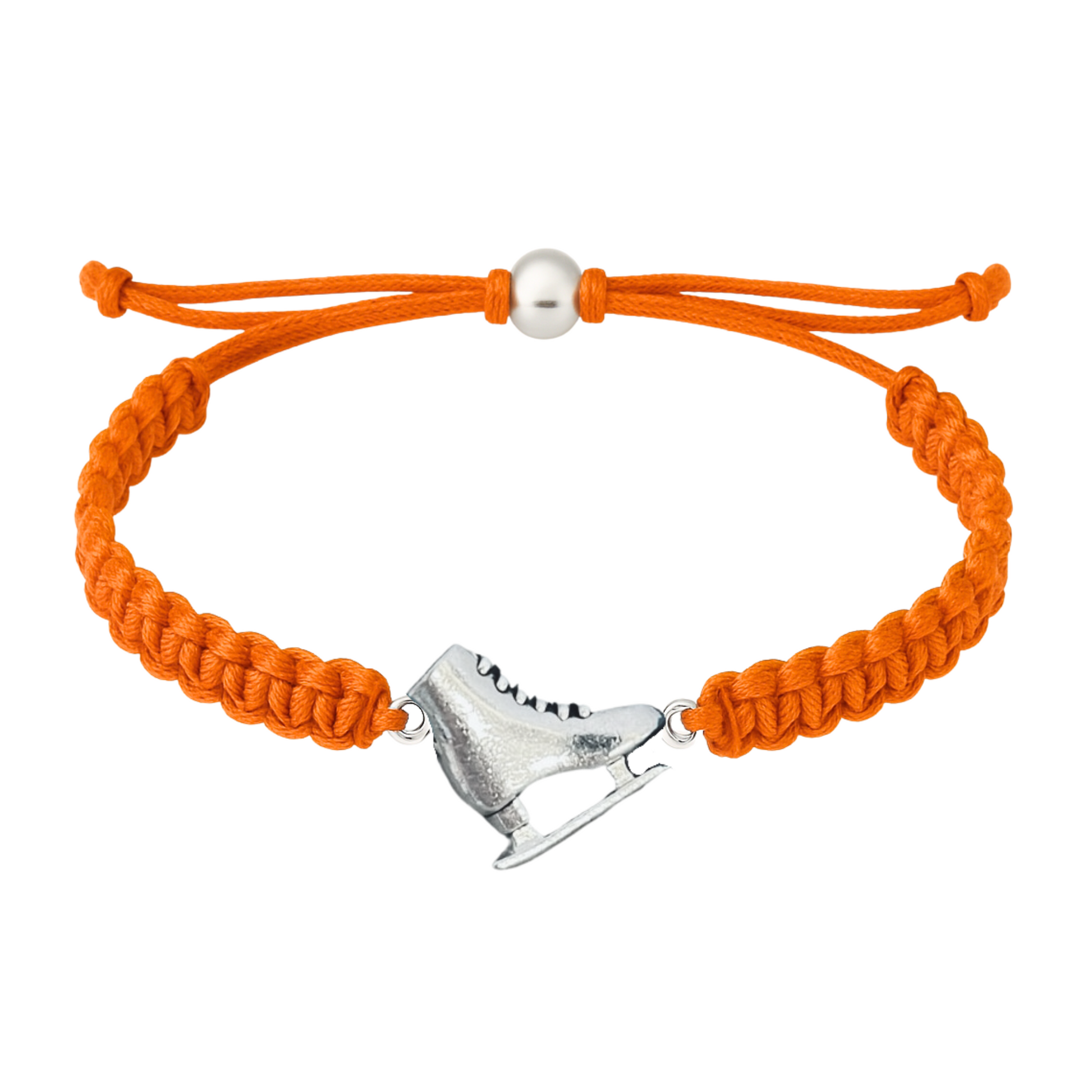 Bright orange braided bracelet with ice skate charm for skating lovers