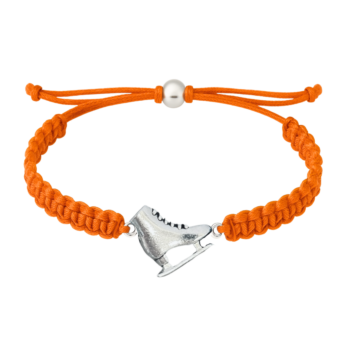 Bright orange braided bracelet with ice skate charm for skating lovers