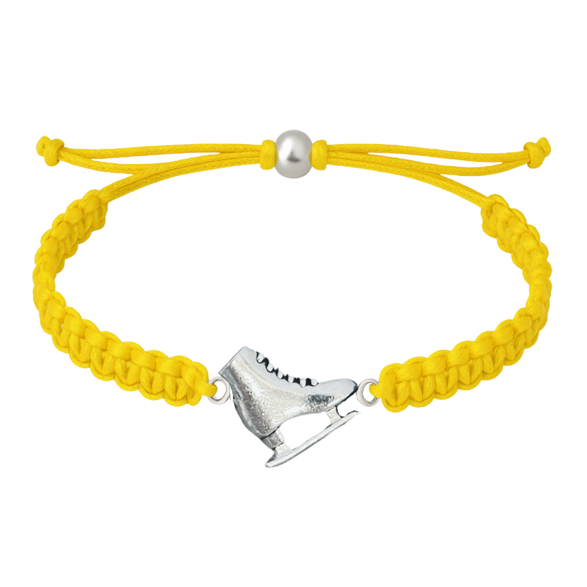 Yellow ice skating bracelet with detailed charm and braided cord
