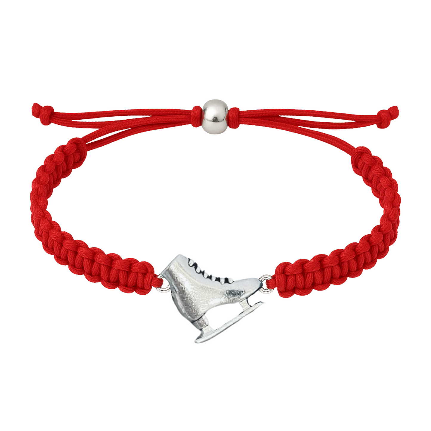 Red skate bracelet with stainless steel charm for team spirit