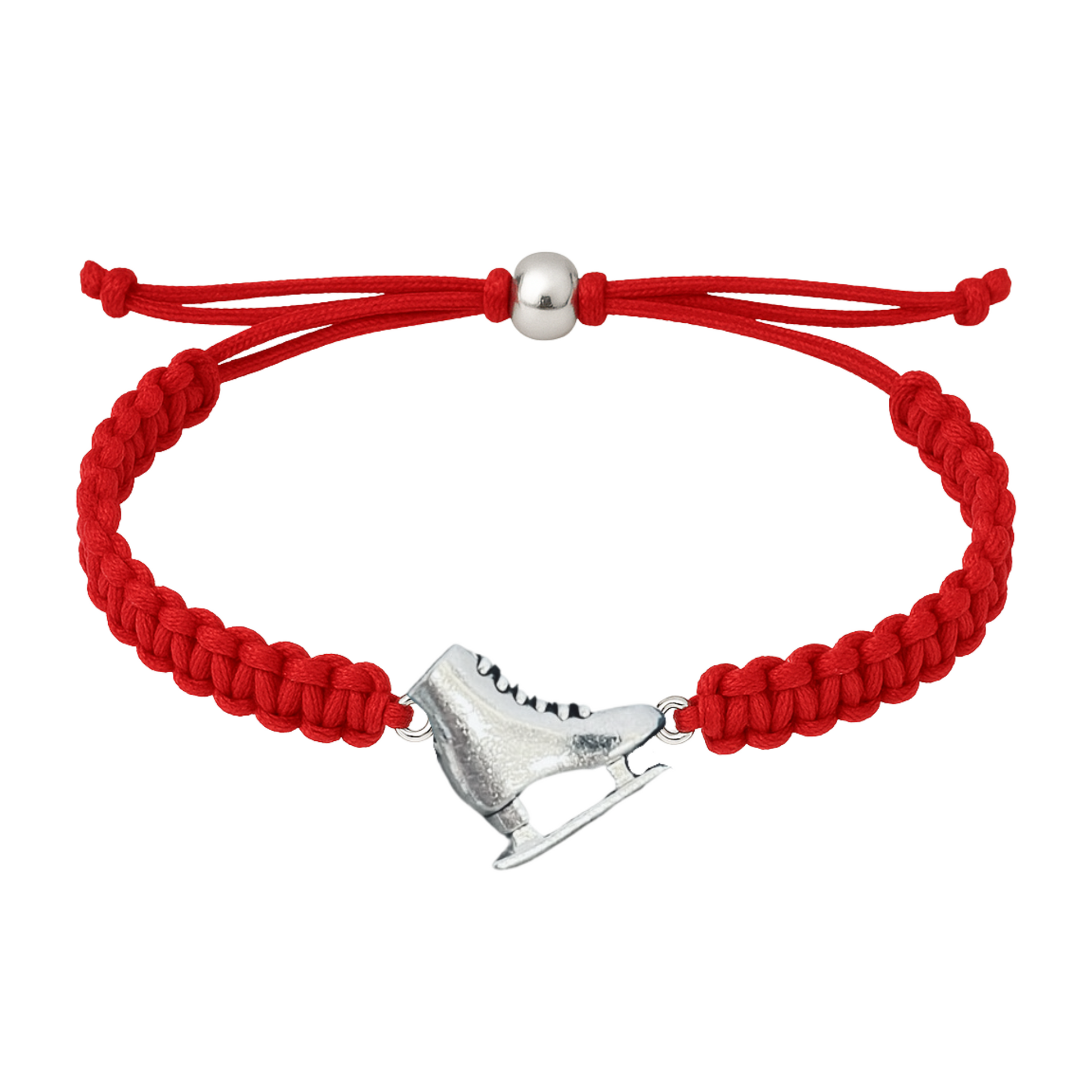 Red skate bracelet with stainless steel charm for team spirit
