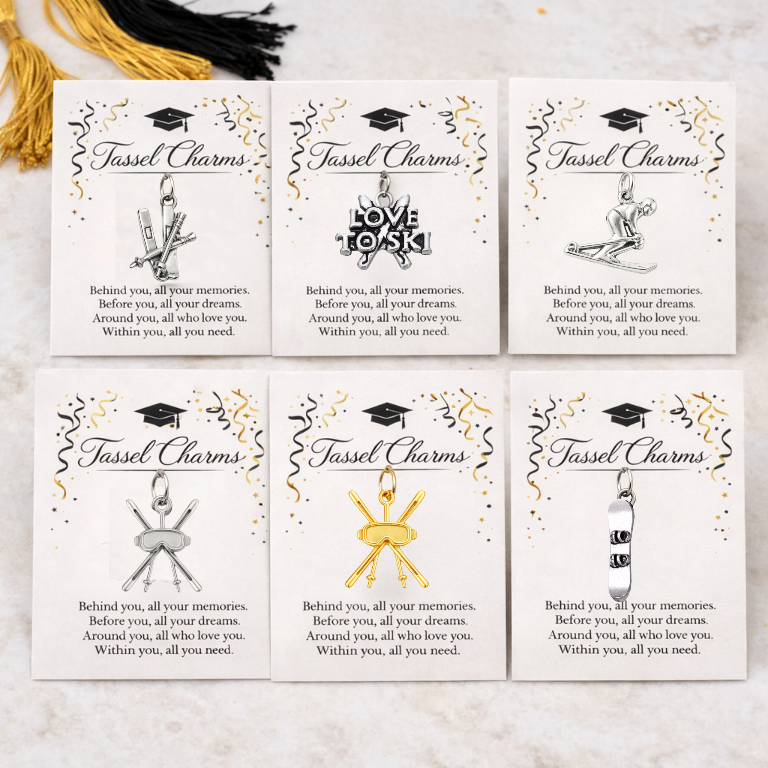 Ski & Snowboard Graduation Tassel Charm