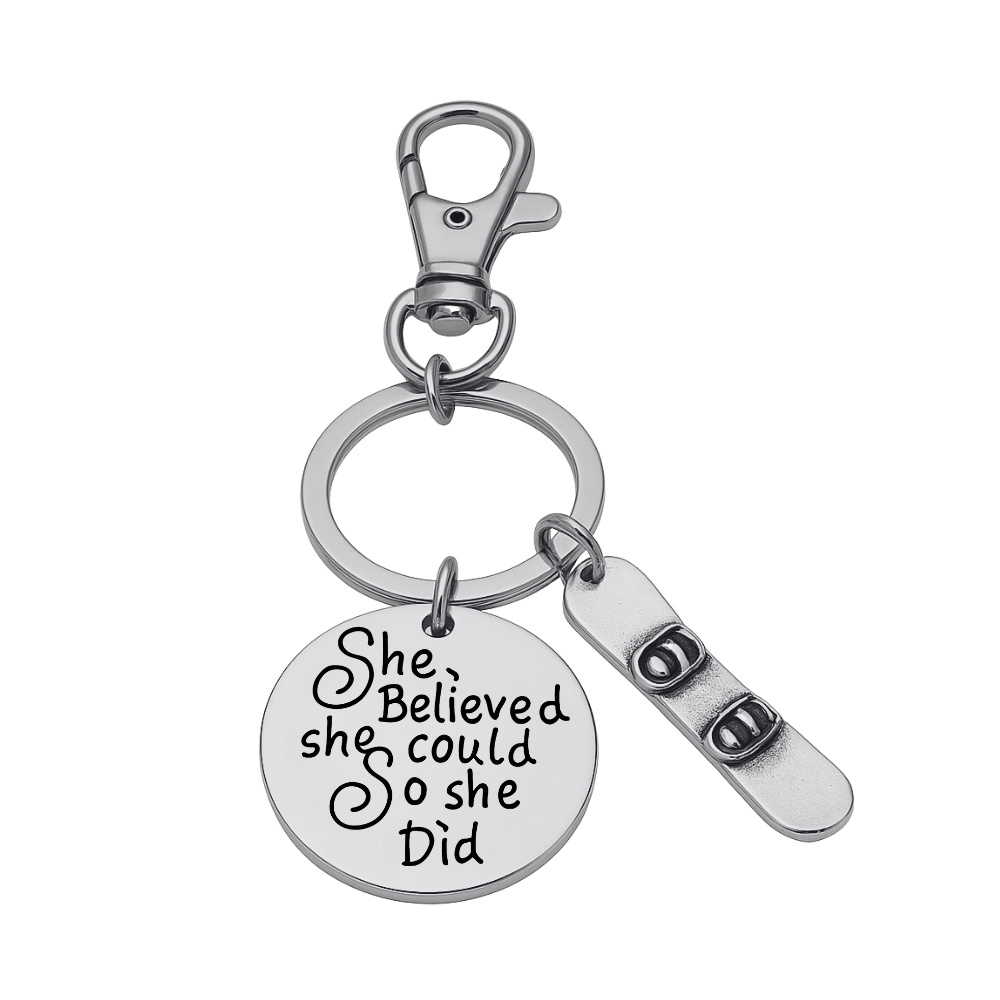 Snowboarding Keychain - She Believed She Could So She Did