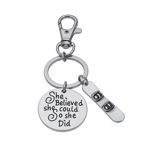 Snowboarding Keychain - She Believed She Could So She Did