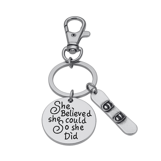 Snowboarding Keychain - She Believed She Could So She Did