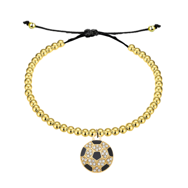 Soccer Gold Beaded Hanging Charm Bracelet