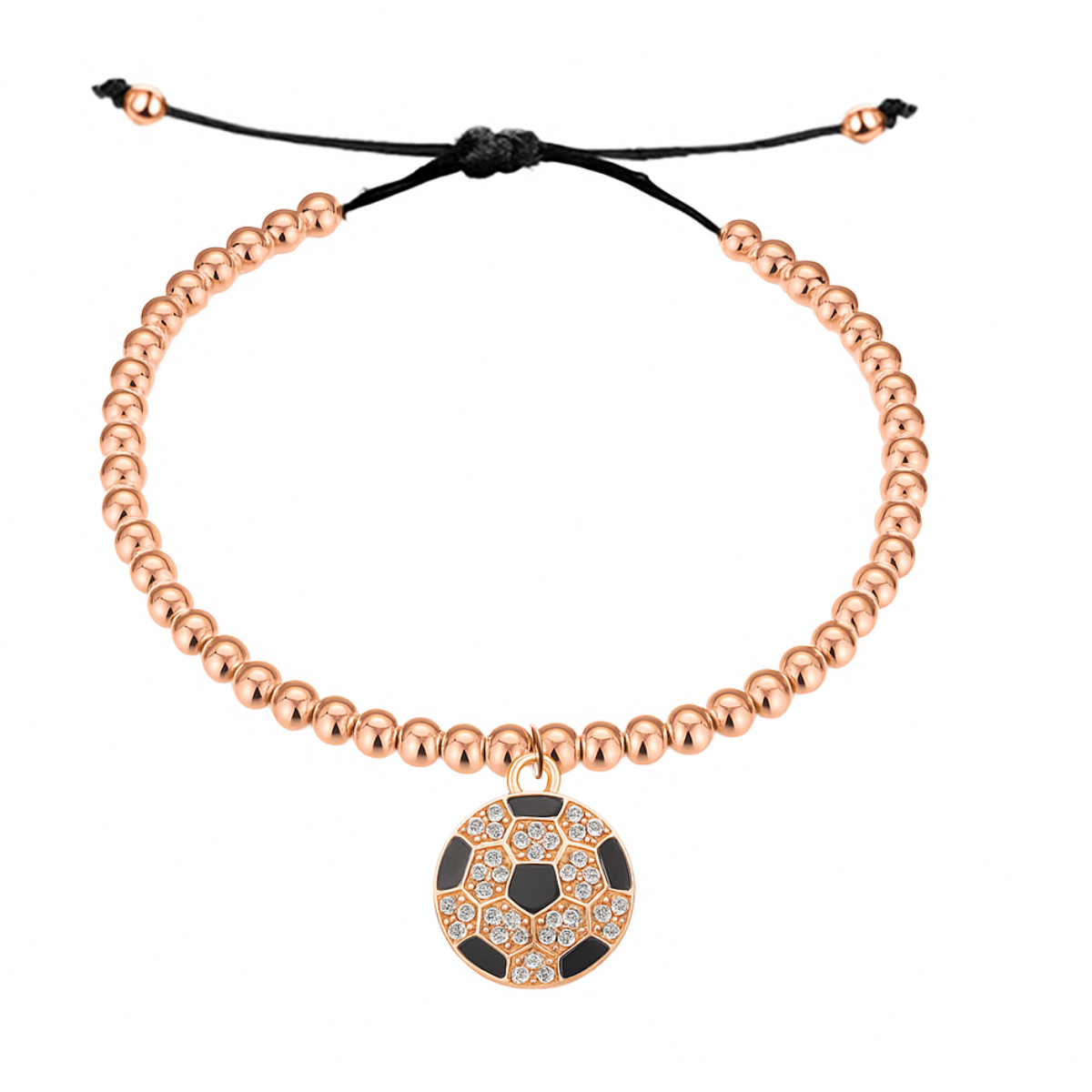 Soccer Rose Gold Beaded Hanging Charm Bracelet