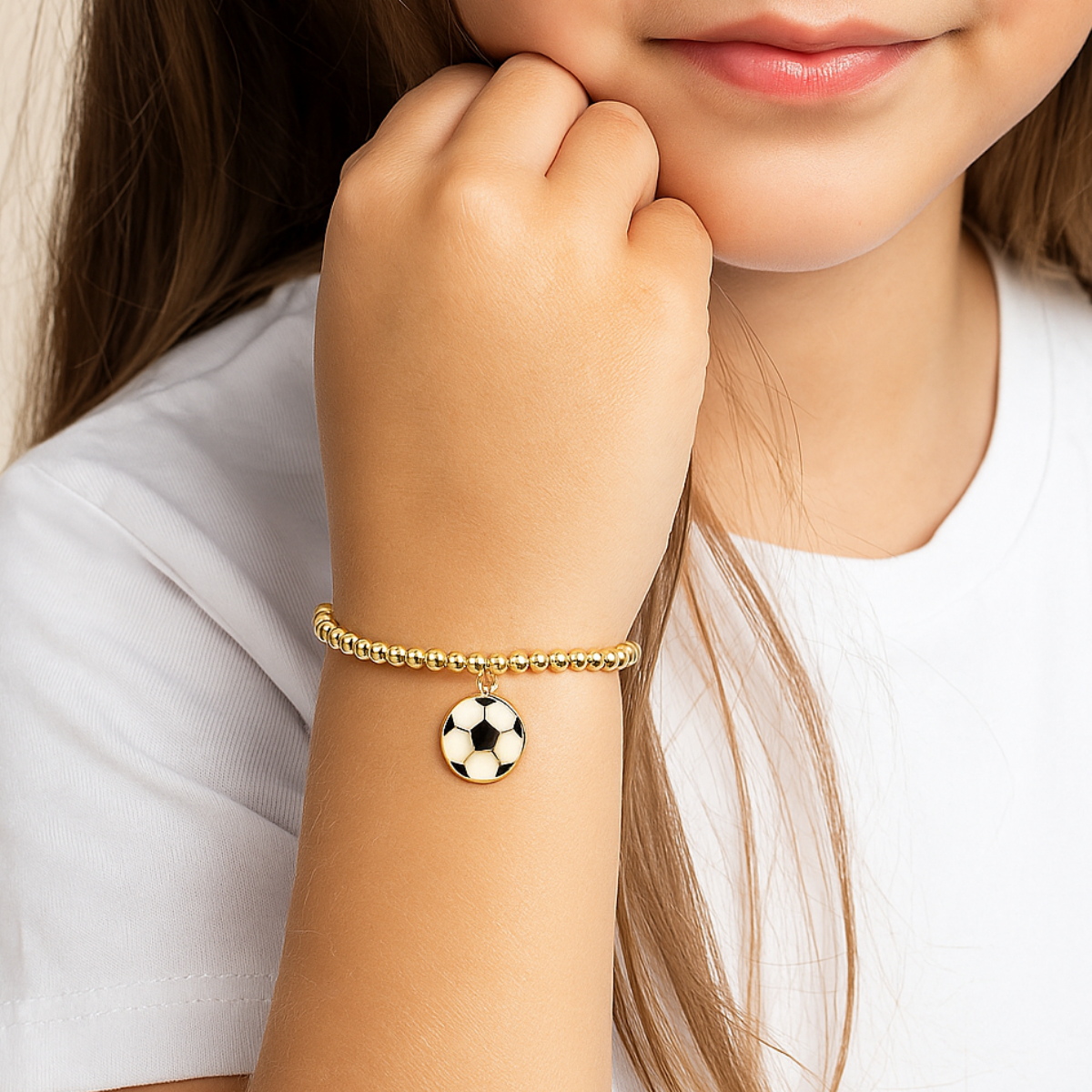 Soccer Gold Beaded Hanging Charm Bracelet