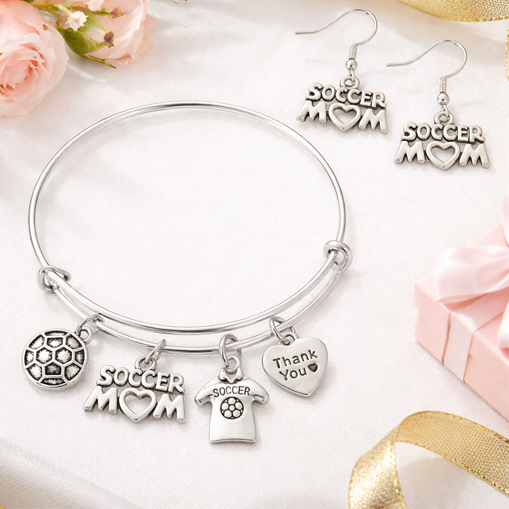 Soccer Mom - Bangle Bracelet & Earrings Set