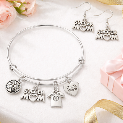 Soccer Mom - Bangle Bracelet & Earrings Set