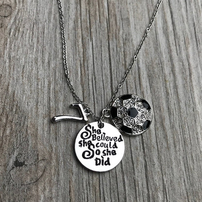 Soccer She Believed She Could So She Did Necklace with a Personalized Charm