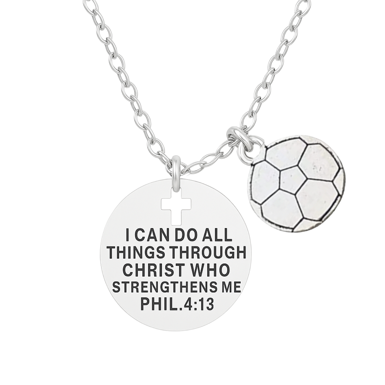 Soccer Necklace - I Can Do All Things Through Christ Who Strengthens Me