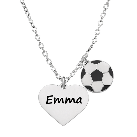 Soccer Engraved Heart Necklace