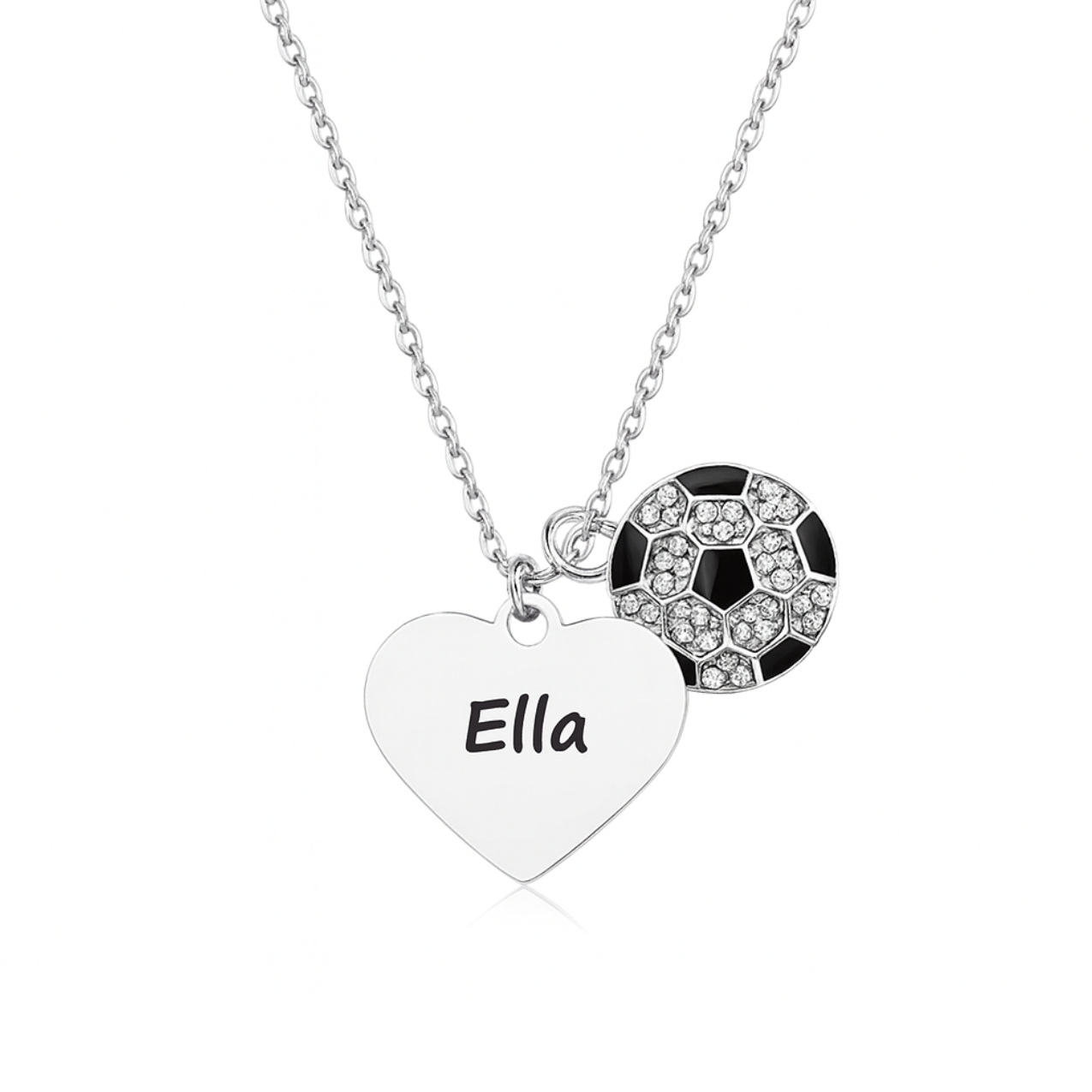 Soccer Engraved Heart CZ Necklace