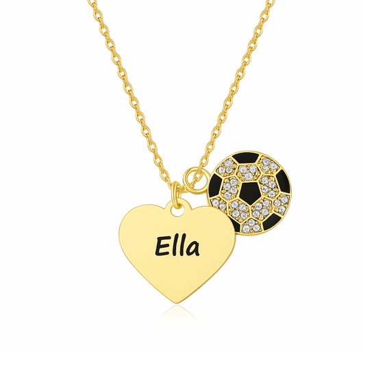 Soccer Engraved Heart CZ Necklace