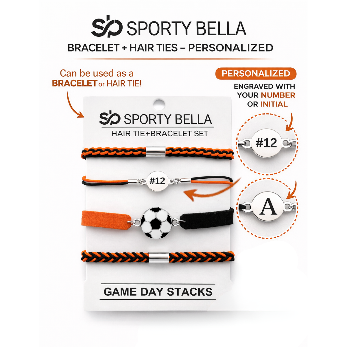 Personalized Soccer Hair Tie Bracelet Sets