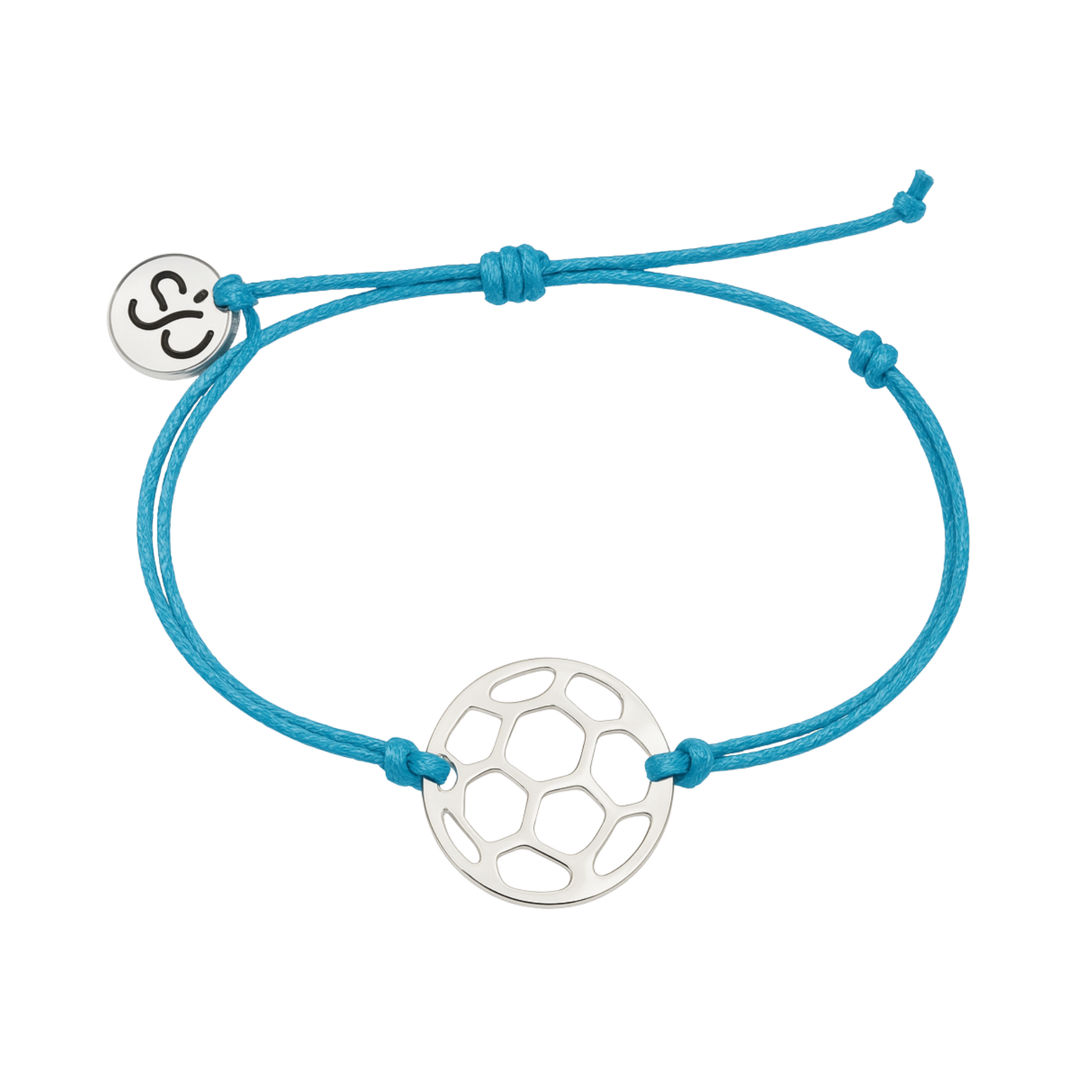 Adjustable waterproof blue cord bracelet with stainless steel soccer ball charm