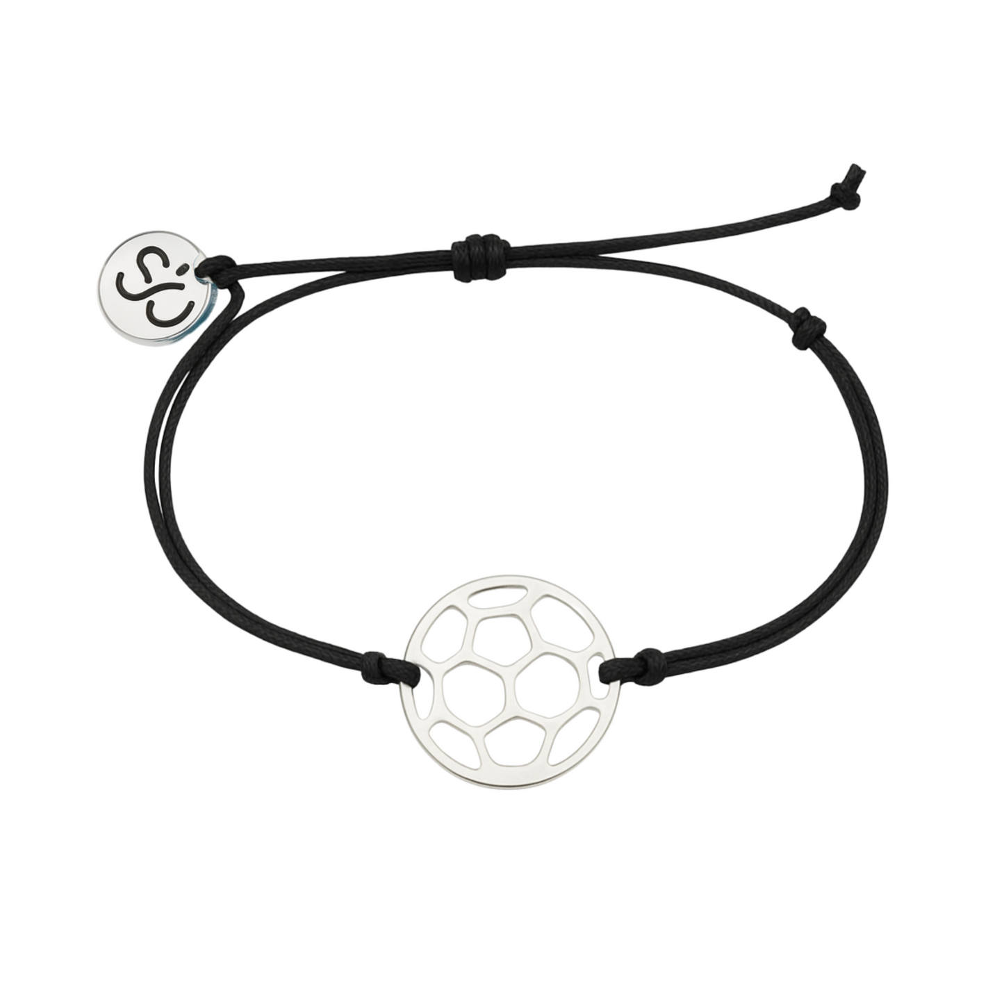 Minimalist black soccer rope bracelet with silver stainless steel soccer charm