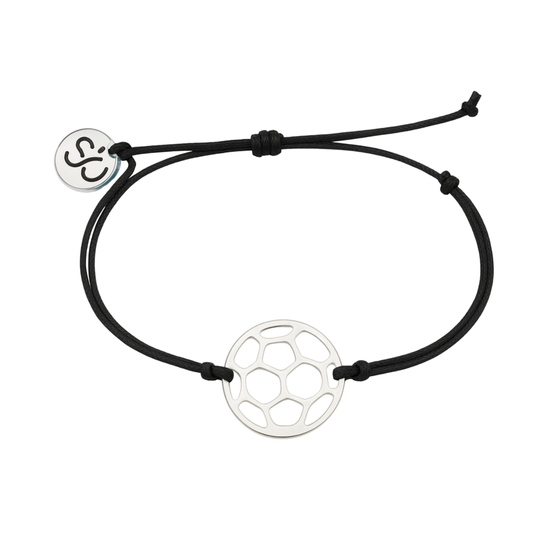 Minimalist black soccer rope bracelet with silver stainless steel soccer charm