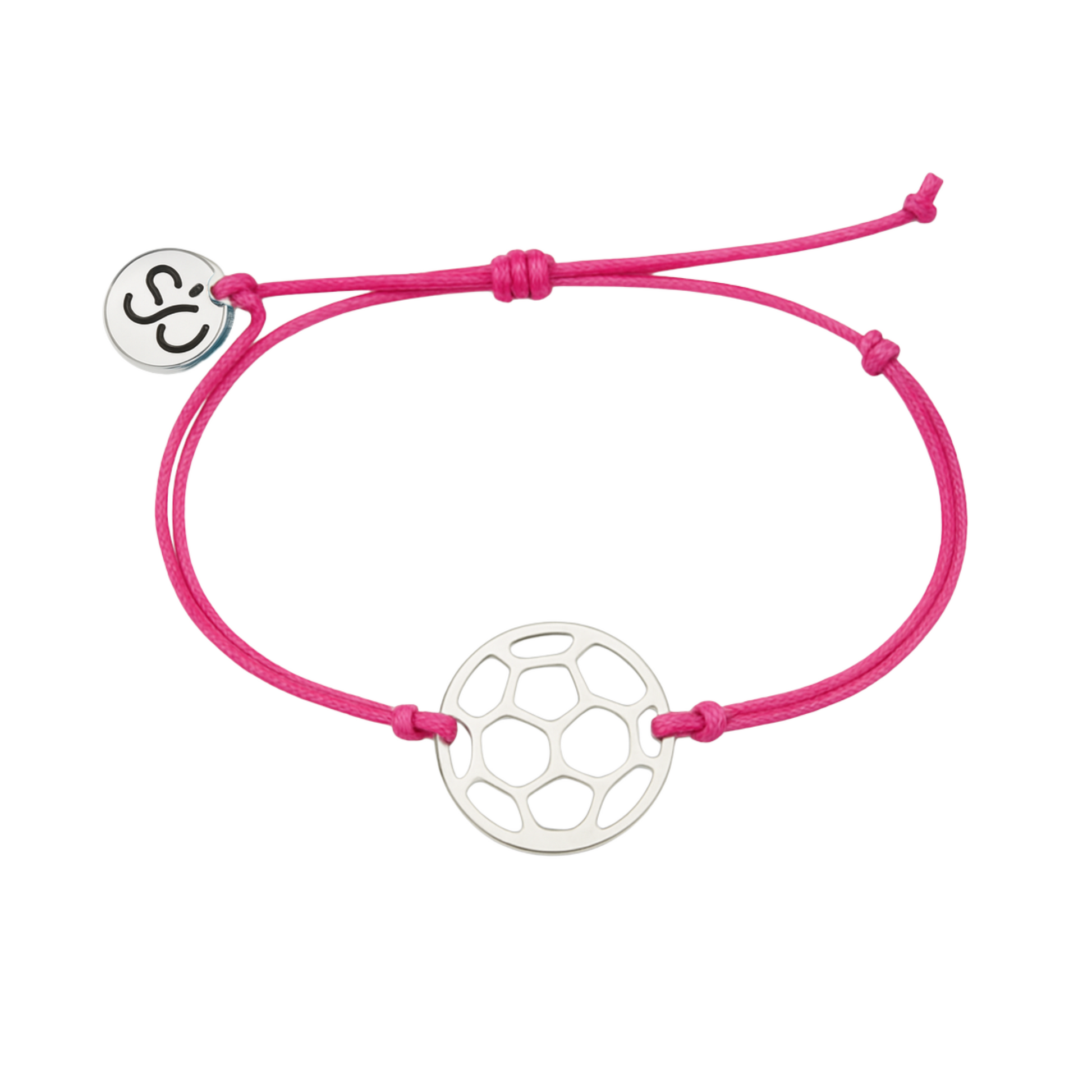 Wax-coated pink rope bracelet with stainless steel soccer charm for soccer fans