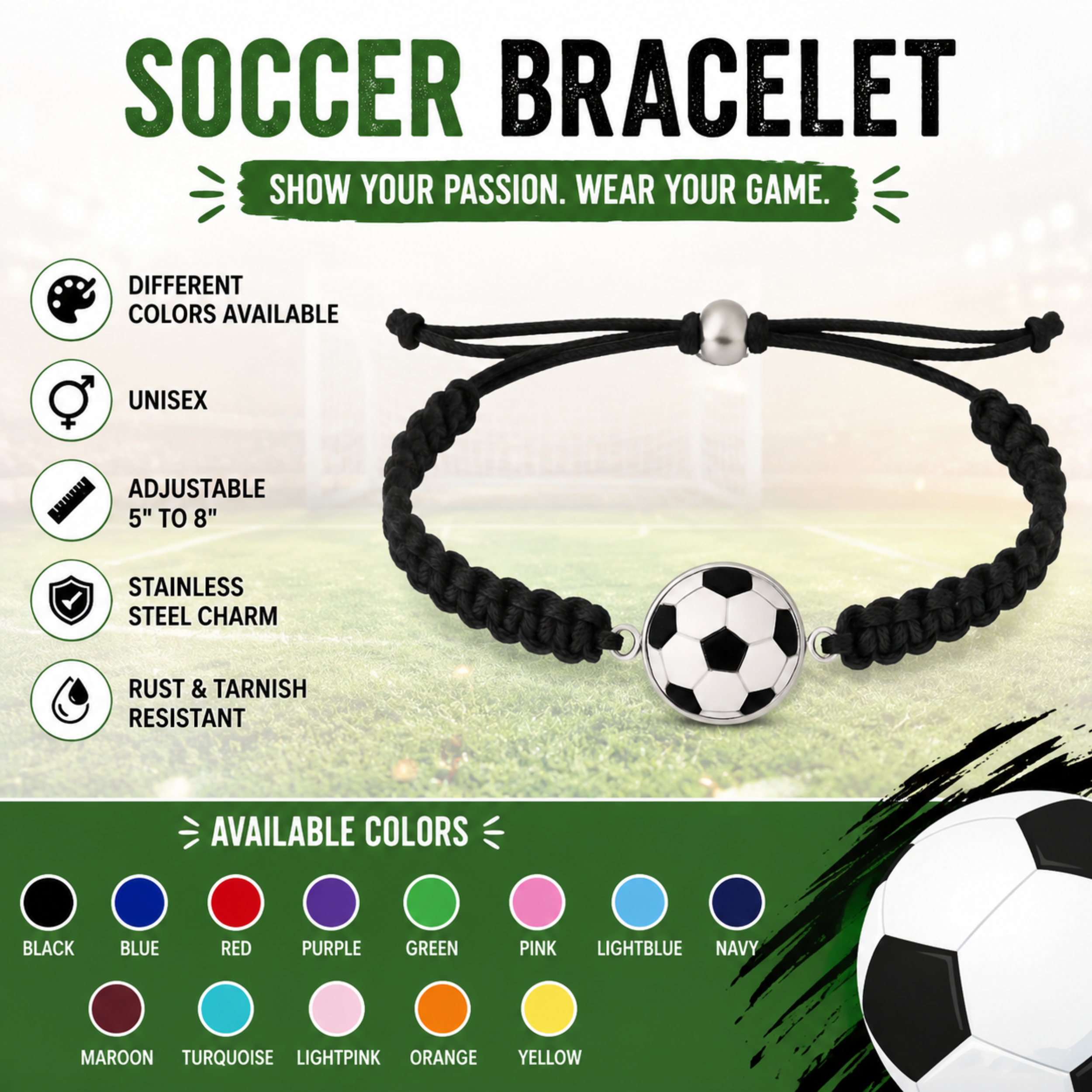 Soccer Rope Bracelet - Pick Color
