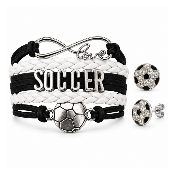 Soccer Bracelet & CZ Stud Earring Set
