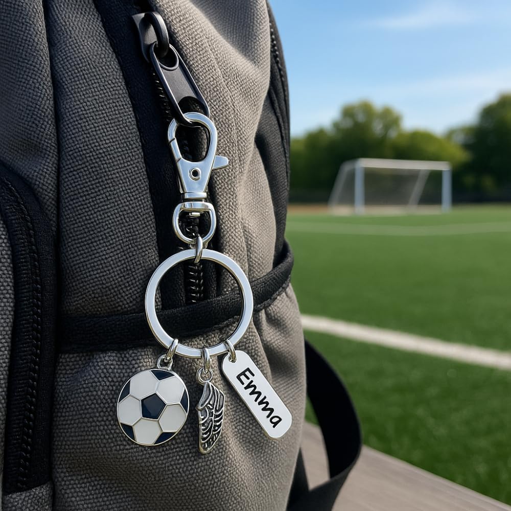Soccer Zipper Pull with Engraved Charm