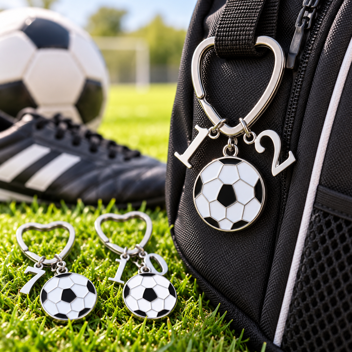 Personalized Soccer Heart Keychain - Number Charms