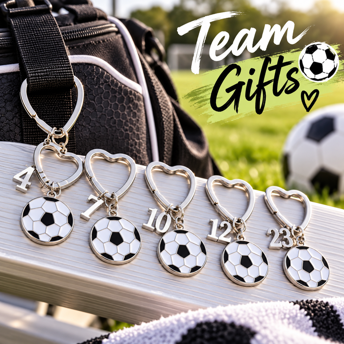 Personalized Soccer Heart Keychain - Number Charms