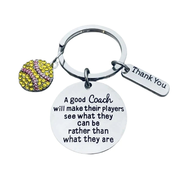 Softball Coach Keychain with Rhinestone Charm