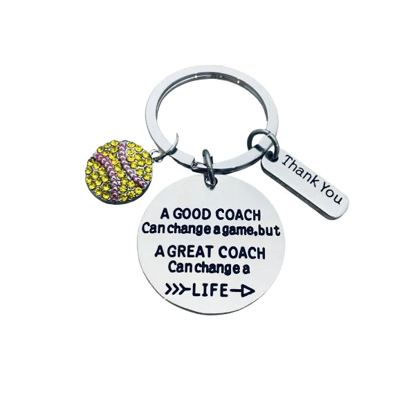 Softball Coach Keychain with Rhinestone Charm